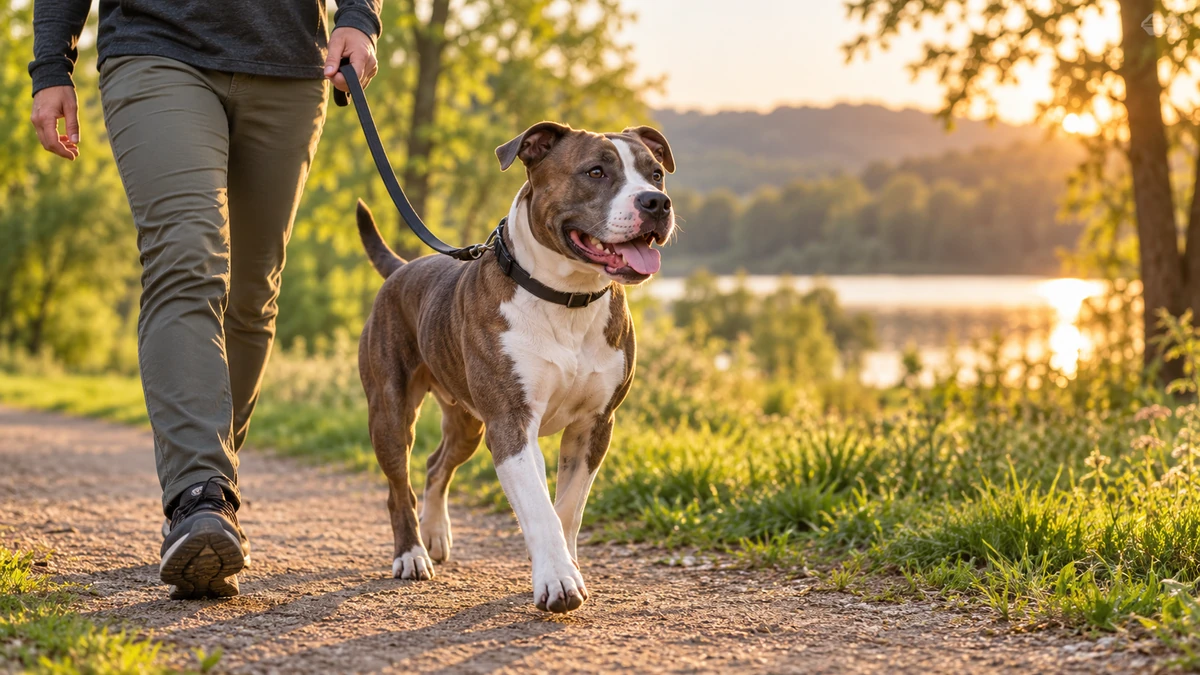 American Staffordshire köpek — parkta yürüyüş ve egzersiz